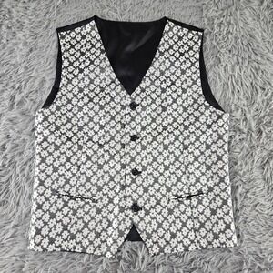 Unbranded Men 20 Black Silver Floral Jacquard Formal Wedding Suit Vest Waistcoat